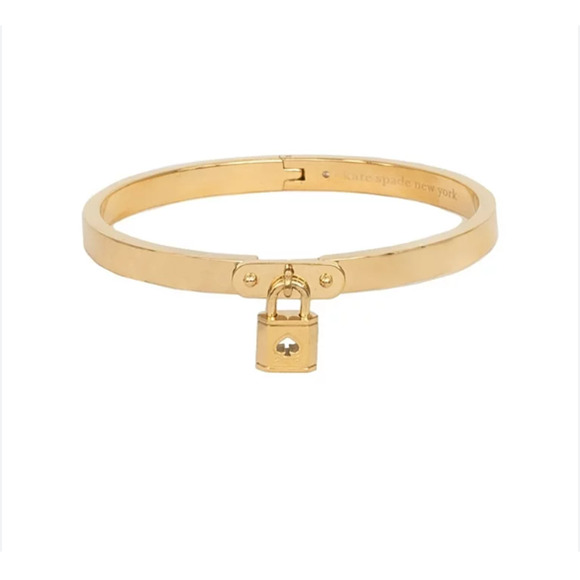 Kate Spade Set of 2 Bangle Bracelets Black Gold Hinge Lock Charm - Picture 5 of 5